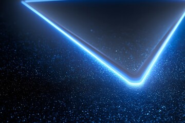 A mesmerizing abstract background featuring a glowing blue geometric triangle against a dark, sparkling, particle-filled surface, evoking a futuristic and technological ambiance.
