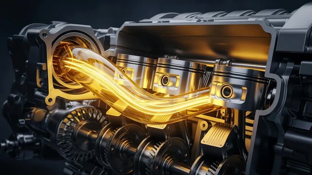 Motor Oil Flow and Piston Movement 3D Engine Animation
