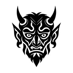Fototapeta premium Horned Devil Head Silhouette - Tribal Vector
