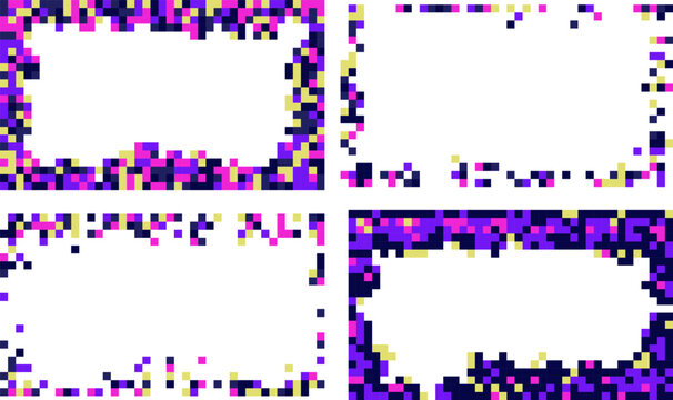 Set Of Nostalgia color Pixel frames Overlays 8 pixel colorful and monochrome overlays in and in a retro 8-bit game style.