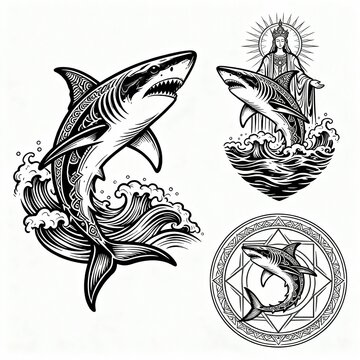 Three artistic interpretations of the legendary Megalodon