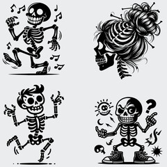 Funny Skeleton Silhouette Vector SVG Bundle, Skull SVG, Skeleton SVG, Funny Skeleton SVG, Skeleton Clipart, Death, Cutting File For Cricut, Silhouette, Vector, Funny, Woman Skeleton