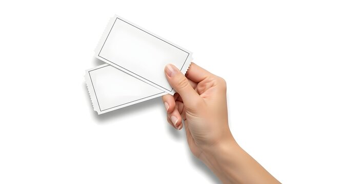 Close up of a person s hand holding two blank white business cards against a clean white background