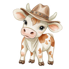 Watercolor cowboy cow illustration