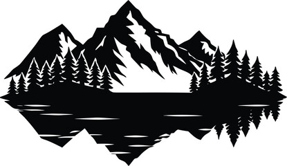 Obraz premium Mountain Lake with Reflection Silhouette, Calm Lake Reflecting Mountains Art