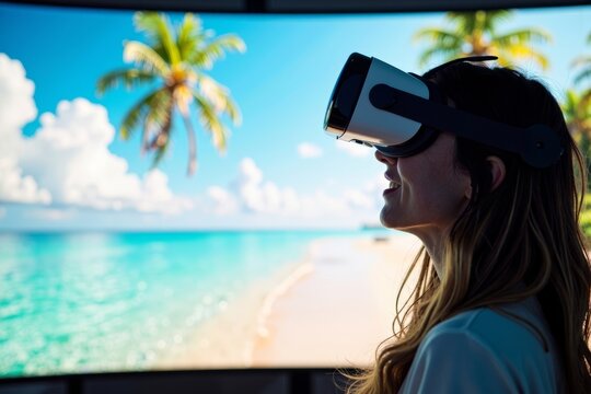 Virtual reality headset brings a holographic tropical beach to your virtual meetings - Powered by Adobe