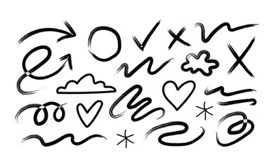 Hand drawn brush doodle shapes and elements collection
