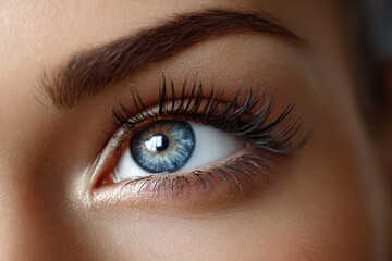 Fototapeta premium Close up of a womans blue eye with long lashes