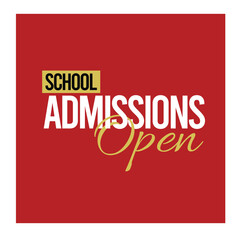 School Admissions Open text on red background
