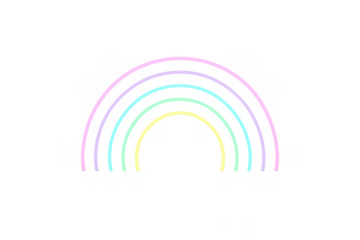 Pastel neon rainbow arch glowing on transparent background creating a modern vibrant abstract design element