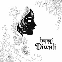 PrVector Illustration of Female Profile with Mehndi and Paisley Ornamentsint