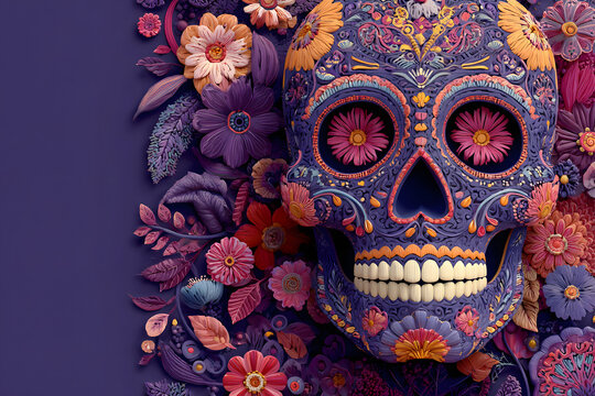 sugar skull in a purple background