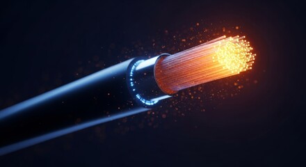 High-speed fiber optic cable with glowing data stream
