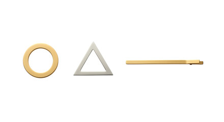 Elegant gold circle, silver triangle, and gold bar symbols for modern design projects and abstract concepts