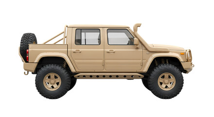 Rugged tan off road vehicle with snorkel and spare tire ready for extreme adventure and exploration, perfect for outdoor pursuits © Star ✨