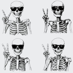 Skeleton Wearing Sunglasses Peace Sign SVG Bundle, Skeleton SVG, Vector, Silhouette, Funny Skeleton SVG, Skeleton Peace Sign SVG, Sunglasses SVG, Cricut, Cutting File