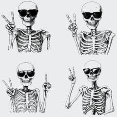 Skeleton Wearing Sunglasses Peace Sign SVG Bundle, Skeleton SVG, Vector, Silhouette, Funny Skeleton SVG, Skeleton Peace Sign SVG, Sunglasses SVG, Cricut, Cutting File