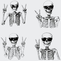 Skeleton Wearing Sunglasses Peace Sign SVG Bundle, Skeleton SVG, Vector, Silhouette, Funny Skeleton SVG, Skeleton Peace Sign SVG, Sunglasses SVG, Cricut, Cutting File