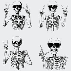 Skeleton Wearing Sunglasses Peace Sign SVG Bundle, Skeleton SVG, Vector, Silhouette, Funny Skeleton SVG, Skeleton Peace Sign SVG, Sunglasses SVG, Cricut, Cutting File