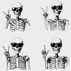 Skeleton Wearing Sunglasses Peace Sign SVG Bundle, Skeleton SVG, Vector, Silhouette, Funny Skeleton SVG, Skeleton Peace Sign SVG, Sunglasses SVG, Cricut, Cutting File