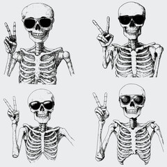 Skeleton Wearing Sunglasses Peace Sign SVG Bundle, Skeleton SVG, Vector, Silhouette, Funny Skeleton SVG, Skeleton Peace Sign SVG, Sunglasses SVG, Cricut, Cutting File