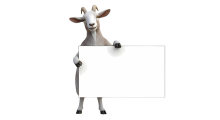 Charming goat proudly presents a blank sign for your custom messages and announcements, creating a whimsical and engaging visual.