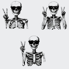 Skeleton Wearing Sunglasses Peace Sign SVG Bundle, Skeleton SVG, Vector, Silhouette, Funny Skeleton SVG, Skeleton Peace Sign SVG, Sunglasses SVG, Cricut, Cutting File
