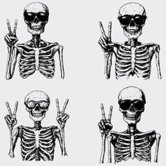 Skeleton Wearing Sunglasses Peace Sign SVG Bundle, Skeleton SVG, Vector, Silhouette, Funny Skeleton SVG, Skeleton Peace Sign SVG, Sunglasses SVG, Cricut, Cutting File
