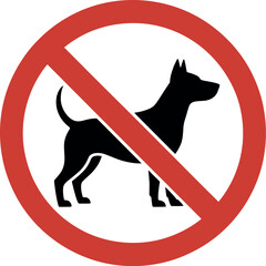 A red circular sign with a diagonal line indicating that dogs are prohibited.