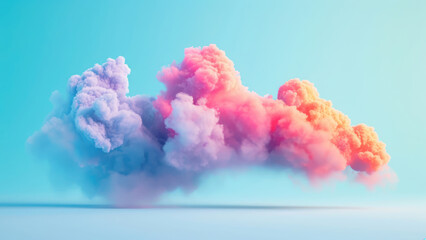 Colorful pastel smoke cloud dissolving over blue gradient
