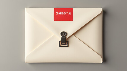 Confidential envelope sealed with clasp on neutral background