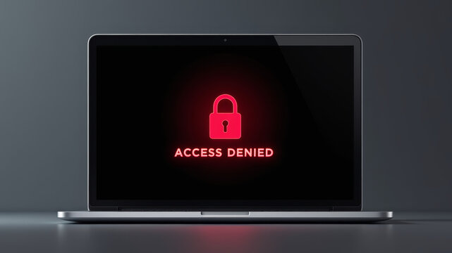 Laptop screen displaying access denied alert in dark setting