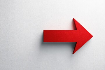 Red arrow pointing right in 3D style with textured surface on smooth light background, perfect for modern design and directional graphics, ideal for presentations and marketing materials