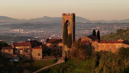 Italy, Idyllic traditional towns of romantic Tuscany. Picturesque borgo Buggiano hill top medieval village near Pienza. 4k hd drone footage in morning light
- Powered by Adobe