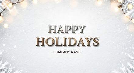 Happy holidays message with illuminated string lights and snowflakes over a textured background.