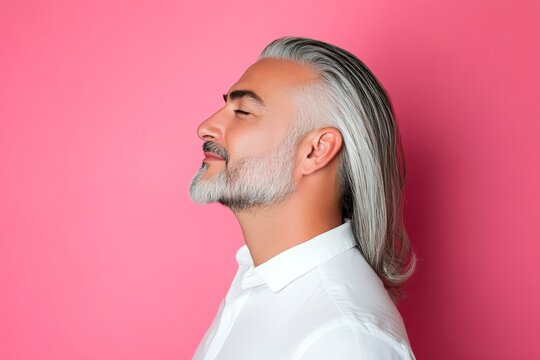 Pink solid background. Visual creative design of style for aging