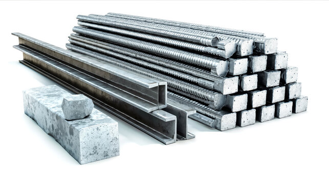 Steel metal construction building materials structural beams columns studs bolts rivets reinforcement concrete architecture engineering industrial manufacturing