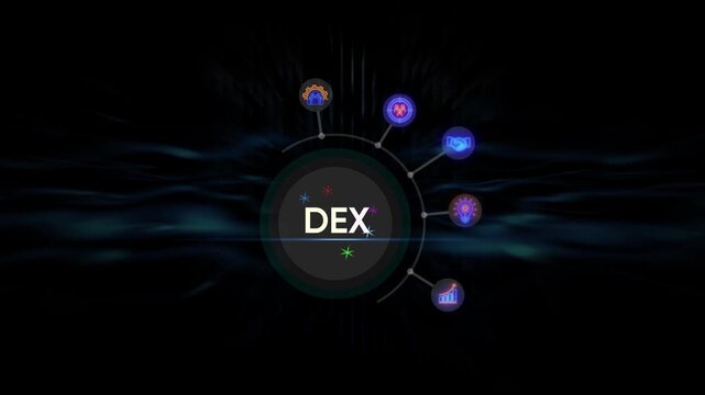 Digital DEX logo with abstract dark blue background and glowing lines symbol technology