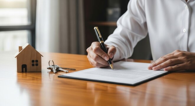 Real estate contract signing for home ownership and property acq