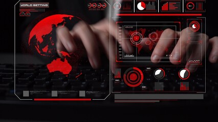 High-tech global network connection interface showing worldwide digital communication, data exchange, and internet connectivity. Global connection, data interaction, and worldwide communication. Thunk