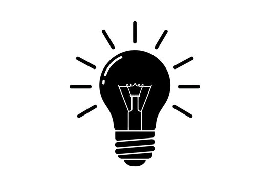 Illustration of a nice lightbulb with radiating lines on a white surface in a simple graphic design for new idea