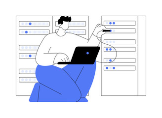 Datacenter network infrastructure isolated cartoon vector illustrations.