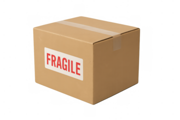 Cardboard box with red fragile sticker, carefully shipping valuable goods, delivering important parcel