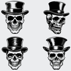 Skull With Top Hat SVG Bundle, Skull Head SVG, Hat SVG, Human Skull SVG, Skeleton SVG, Silhouette, Vector, Cutting File, Cricut, T-shirt, Death