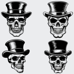 Skull With Top Hat SVG Bundle, Skull Head SVG, Hat SVG, Human Skull SVG, Skeleton SVG, Silhouette, Vector, Cutting File, Cricut, T-shirt, Death