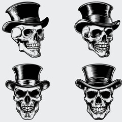 Skull With Top Hat SVG Bundle, Skull Head SVG, Hat SVG, Human Skull SVG, Skeleton SVG, Silhouette, Vector, Cutting File, Cricut, T-shirt, Death