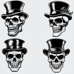 Skull With Top Hat SVG Bundle, Skull Head SVG, Hat SVG, Human Skull SVG, Skeleton SVG, Silhouette, Vector, Cutting File, Cricut, T-shirt, Death