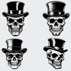 Skull With Top Hat SVG Bundle, Skull Head SVG, Hat SVG, Human Skull SVG, Skeleton SVG, Silhouette, Vector, Cutting File, Cricut, T-shirt, Death