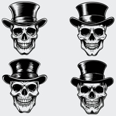 Skull With Top Hat SVG Bundle, Skull Head SVG, Hat SVG, Human Skull SVG, Skeleton SVG, Silhouette, Vector, Cutting File, Cricut, T-shirt, Death