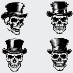 Skull With Top Hat SVG Bundle, Skull Head SVG, Hat SVG, Human Skull SVG, Skeleton SVG, Silhouette, Vector, Cutting File, Cricut, T-shirt, Death